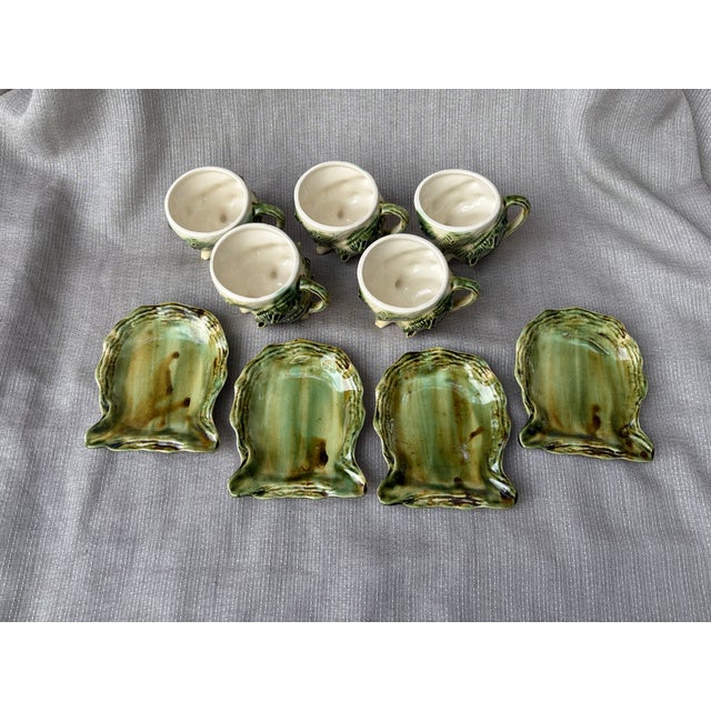 Vintage Majolica Style Shell Cup and Saucers Set of 9 Pieces For Sale - Image 11 of 17