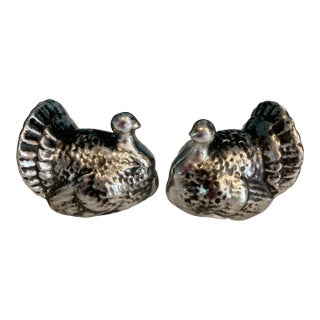 Vintage Ceramic Turkey Salt & Pepper Shakers With Metallic Silver Finish For Sale
