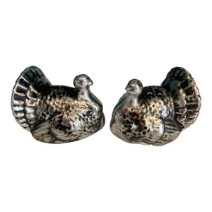 Vintage Ceramic Turkey Salt & Pepper Shakers With Metallic Silver Finish