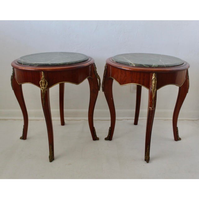 Late 20th Century French Louis XV Style Occasional Side Tables Feature Green Marble Tops, Non-Identical-a Pair For Sale - Image 12 of 18