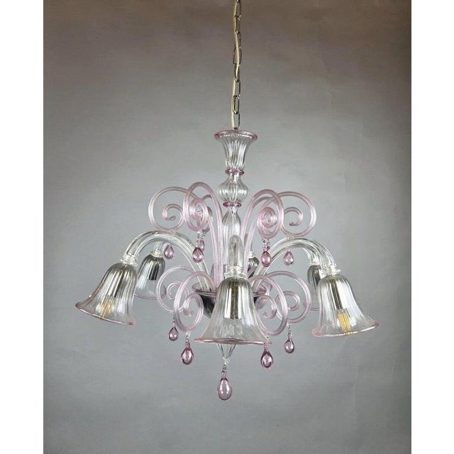 20th Century Murano Glass 6-Arm Chandelier with Scrollwork For Sale - Image 8 of 9