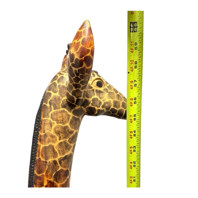 Late 20th Century Large Hand-Carved Hand-Painted African Wooden Giraffe Sculpture Floor Statue 60” Safari Decor For Sale In Chicago - Image 6 of 9