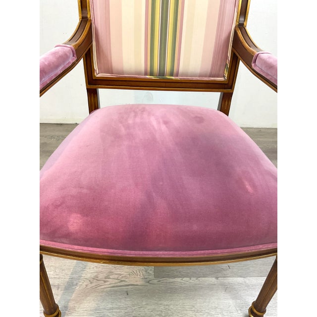 Wood Karges Empire Style Orchid Velvet Dining Arm Chairs For Sale - Image 7 of 9