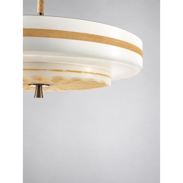 Swedish Modern Pendant Light with Hand-Painted Glass, 1940s For Sale - Image 4 of 10