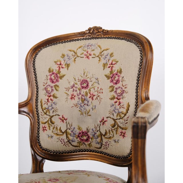 Neo-Rococo Armchair with Curved Legs and Floral Fabric, 1930s For Sale - Image 9 of 11