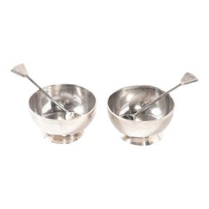Pair of Sterling Silver Salt Cellars With Spoons Signed Marcia
