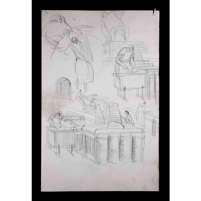Sketches of Establishment is an Original Pencil Drawing realized by an Unknown artist in mid-20th century. Good condition...