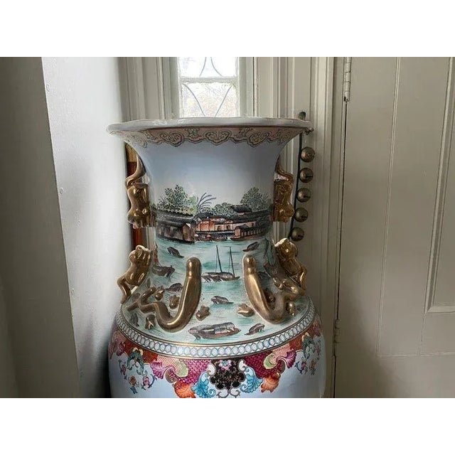 Large Late 20th Century Chinese Porcelain Palace Vases With Views of the Hongs - Set of 2 For Sale - Image 11 of 13