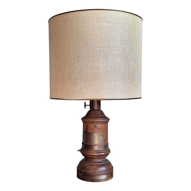Antique Lamp in Turned Wood and Engraved Brass from Royal Adelaide, 1890s For Sale