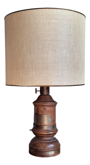 Antique Lamp in Turned Wood and Engraved Brass from Royal Adelaide, 1890s