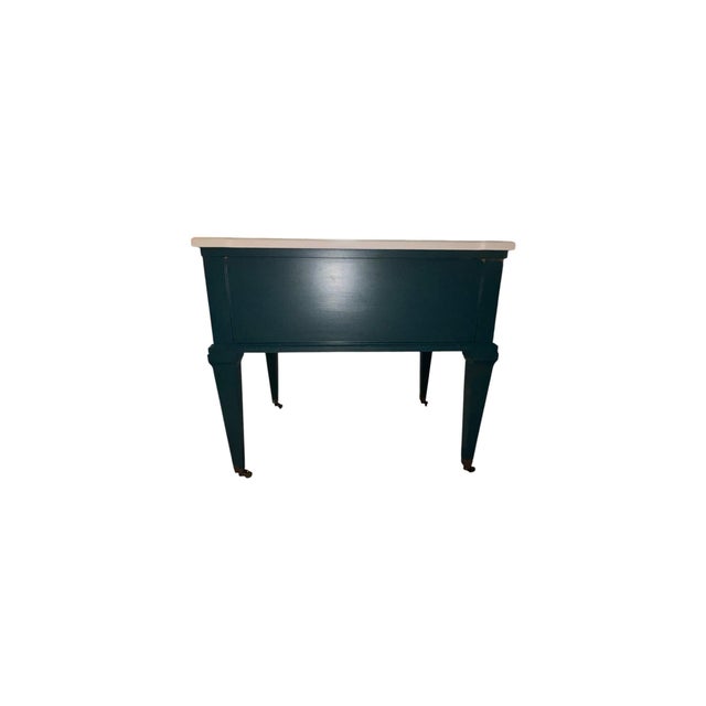 Vintage Painted Marble Top Console Table With Open Center Shelf Professionally Refinished in Deep Teal For Sale - Image 4 of 7