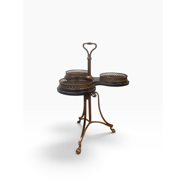 Early 21st Century Vintage Maitland-Smith Trefold Tooled Leather & Brass Side Table For Sale - Image 5 of 16