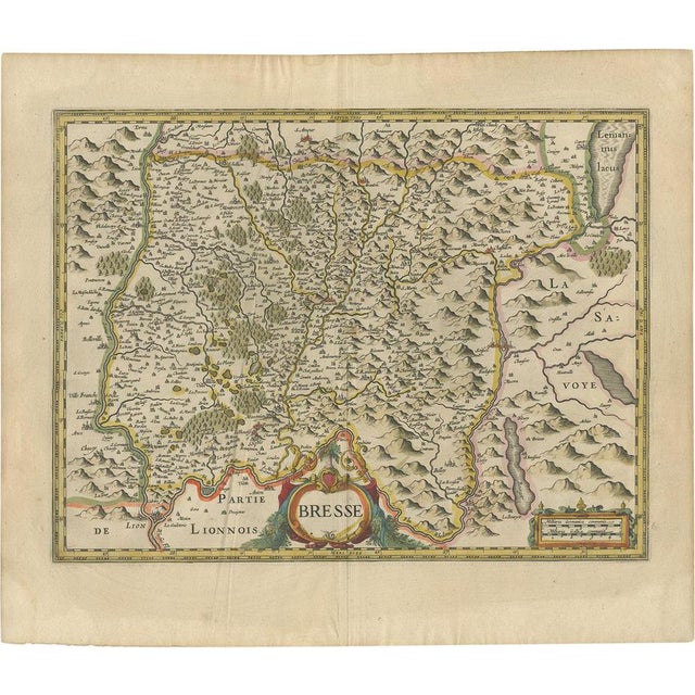 Antique Map of the Region of Bresse by Hondius, 1630 For Sale
