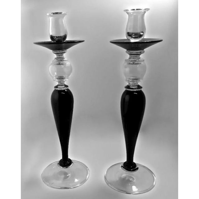 Art Deco Italian Black Crystal Candlesticks, 1985, Set of 2 For Sale - Image 4 of 13