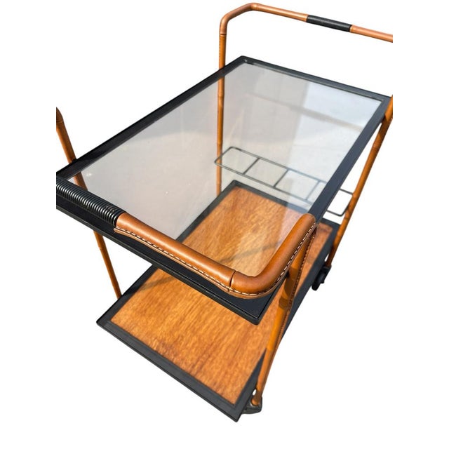 Stitched Leather Trolley by Jacques Adnet, 1950s For Sale - Image 9 of 13