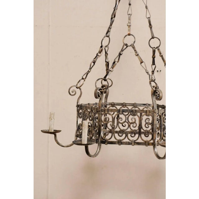 Metal French Midcentury Six-Light Iron Chandelier With Lovely Scrolling Pattern For Sale - Image 7 of 11
