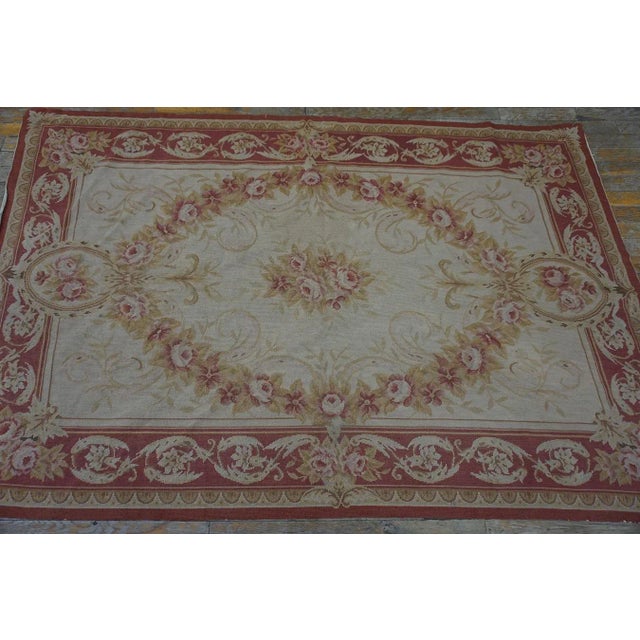 Shabby Chic Special Tan Beige Color With Great Geometric Design Vintage Needlepoint Rug For Sale - Image 3 of 15