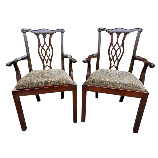 Chippendale Style Side Chairs With Ralph Lauren Upholstery - A Pair This stunning chippendale style side chairs have...