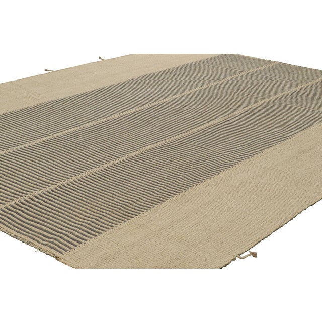 Late 20th Century Rug & Kilim’s Contemporary Kilim in Beige and Gray Textural Stripes For Sale - Image 5 of 7