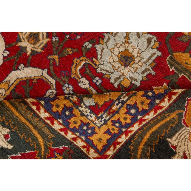 Authentic Indian Agra Bold Red Handmade Wool Carpet For Sale - Image 4 of 8
