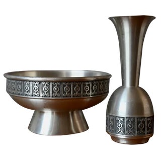 Scandinavian Pewter Cup and Vase in Pewter by Haugrud, Norway, Set of 2 For Sale