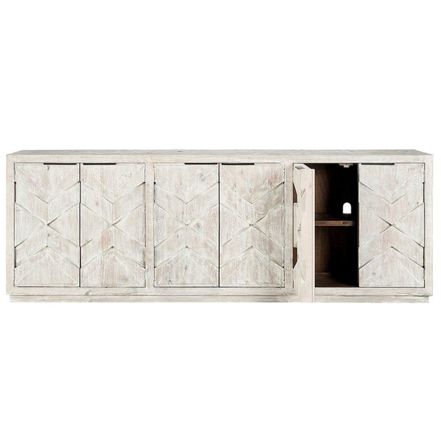 Farmhouse Cream Washed Braided Wood Sideboard Credenza For Sale - Image 3 of 9