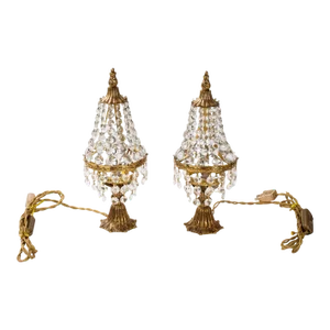 Italian Empire Bronze Table Lamp With Crystals 1950's - a Pair