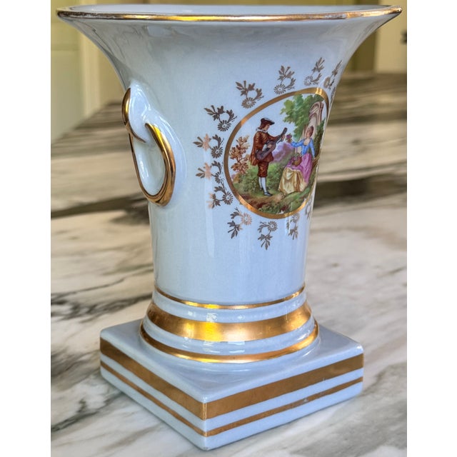 Mid-Century French Blue With Gold Gilt Fragonard Motif Vase For Sale - Image 13 of 18