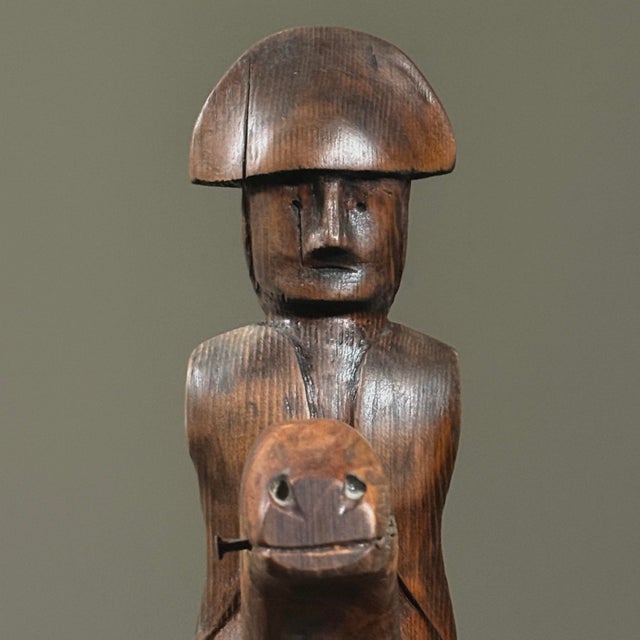 Vintage Folk Art Primitive Hand Carved Soldier With Horse Sculpture, Signed For Sale In Philadelphia - Image 6 of 12