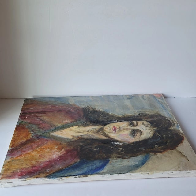 Portraiture Portrait Woman With Earrings 1991 Oil Painting by Rosemary Rabut For Sale - Image 3 of 6