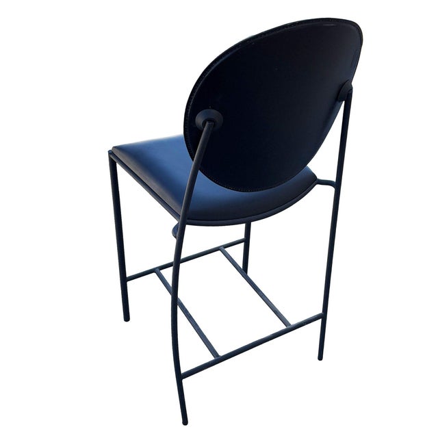1990s Dakota Jackson Memphis Style "Vik-Ter" Black Leather Barstool For Sale In Los Angeles - Image 6 of 8
