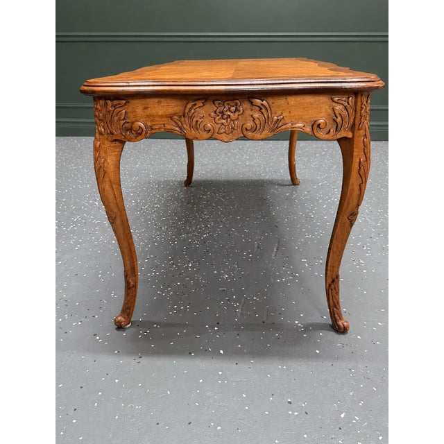 Vintage Louis XV Style Carved Walnut Marquetry & Parquetry Coffee Table For Sale - Image 10 of 12