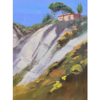 Agrigento by Kirsten Savage | Oil on panel Landscape with a house on a hillside and trees. For Sale