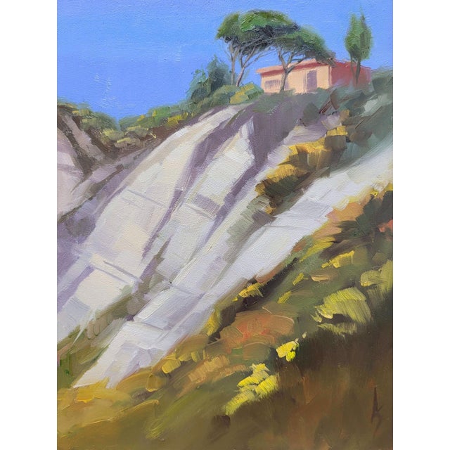 Agrigento by Kirsten Savage | Oil on panel Landscape with a house on a hillside and trees. For Sale