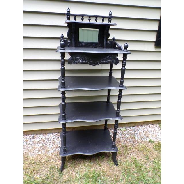 Early 20th Century Antique Eastlake Black Ebonized Etagere Bookcase Display Shelves Rack For Sale - Image 5 of 18