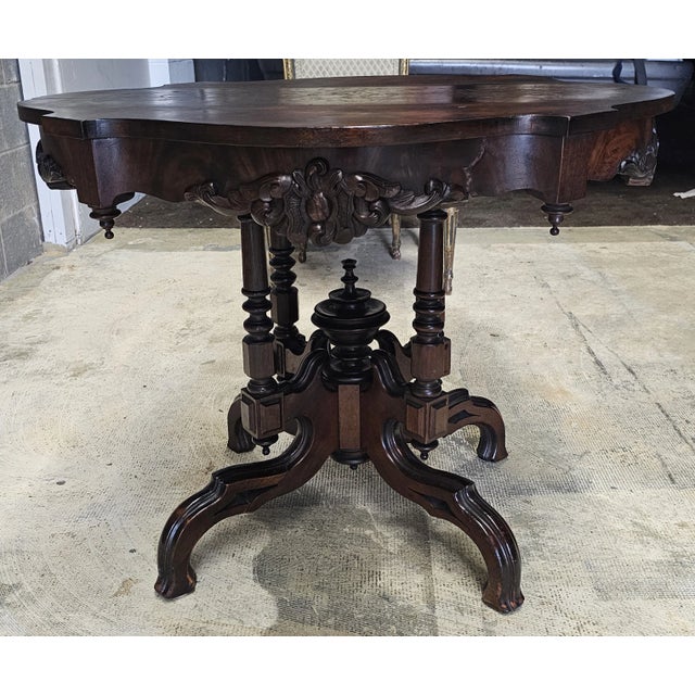 Mid 19th Century 19th Century Victorian Carved and Stained Walnut Center Table For Sale - Image 5 of 9