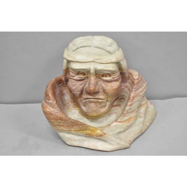 Traditional Vintage Seymour Shuren Modern Carved Pink Marble Native American Bust Sculpture For Sale - Image 3 of 18