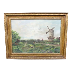 John Wilson Windmill Oil on Canvas Painting