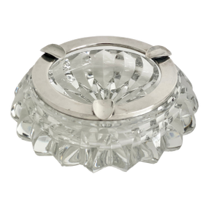 Antique German Crystal Cigar Ashtray W/Silver Rim