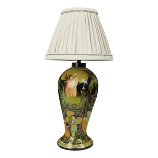 Indian Kashmiri Papier-Mâché Table Lamp with Hand-Decorated Romantic Scenes, 1930 For Sale