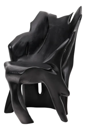 Sculptural Black Charred Wood Armchair in Organic Form by Logniture