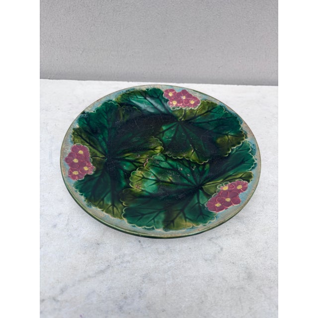 19th Century Majolica Pink Flowers Plate Clairefontaine.