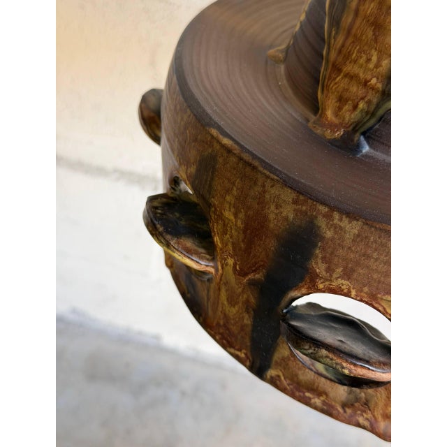 Ceramic Vintage Mid-Century Modern Pendant Ceiling Lamp Brown Pottery Ceramic For Sale - Image 7 of 12
