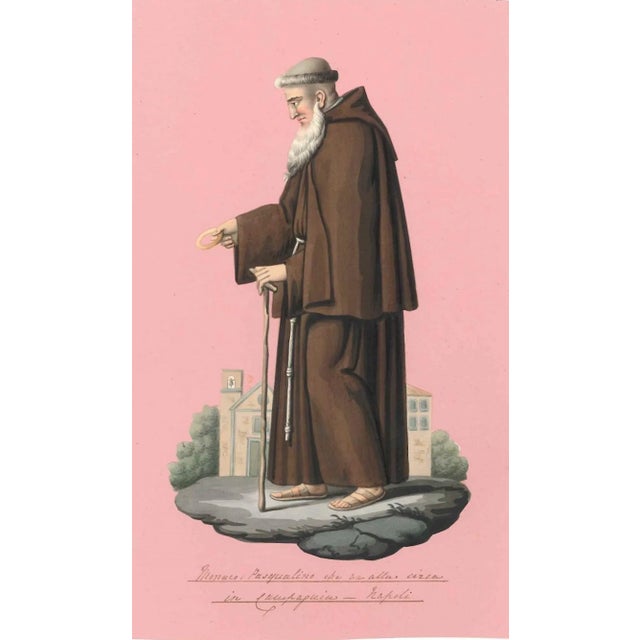 Watercolour stuck on a pink cardboard, 1820 c.a. Very good quality watercolour representing a monk. Hand-titled ''Monaco...