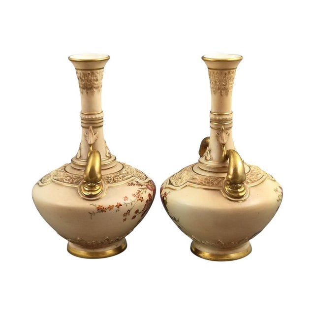 Blush Ivory Dolphin Handled Vases from Royal Worcester, 1900s, Set of 2 For Sale - Image 4 of 9