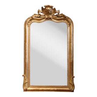 19th Century French Louis XV Carved Giltwood Mirror With Mercury Glass For Sale