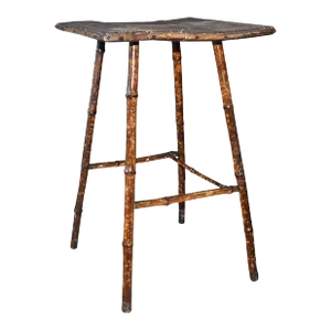 Traditional English Antique Square Burnt Bamboo and Wood Side Table