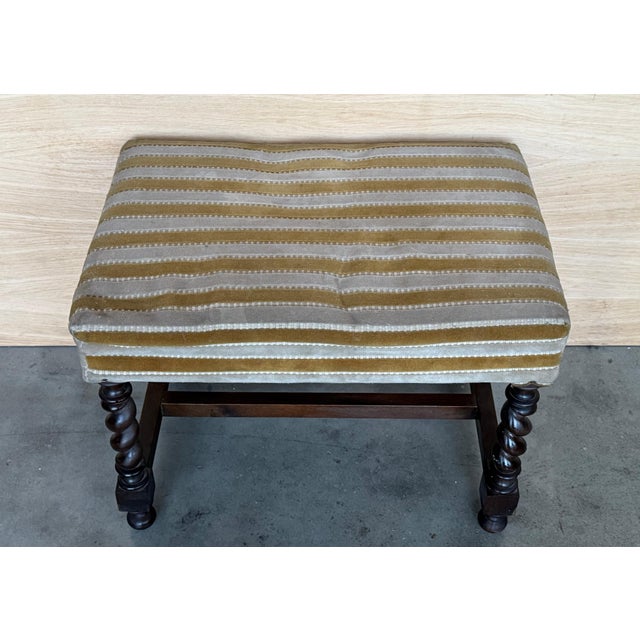 Brown Pair of 20th century Spanish Solomonic Carved Solid Walnut Stools For Sale - Image 8 of 18