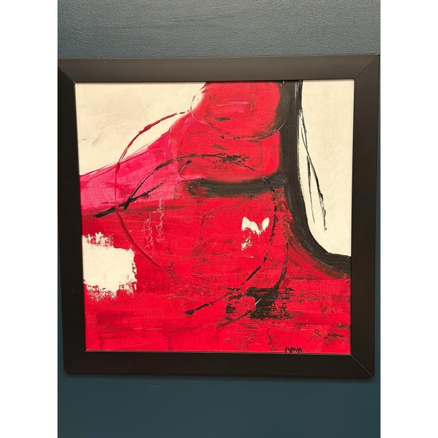 Amh, Red Composition, 1960s, Oil Painting on Canvas, Framed For Sale - Image 12 of 14