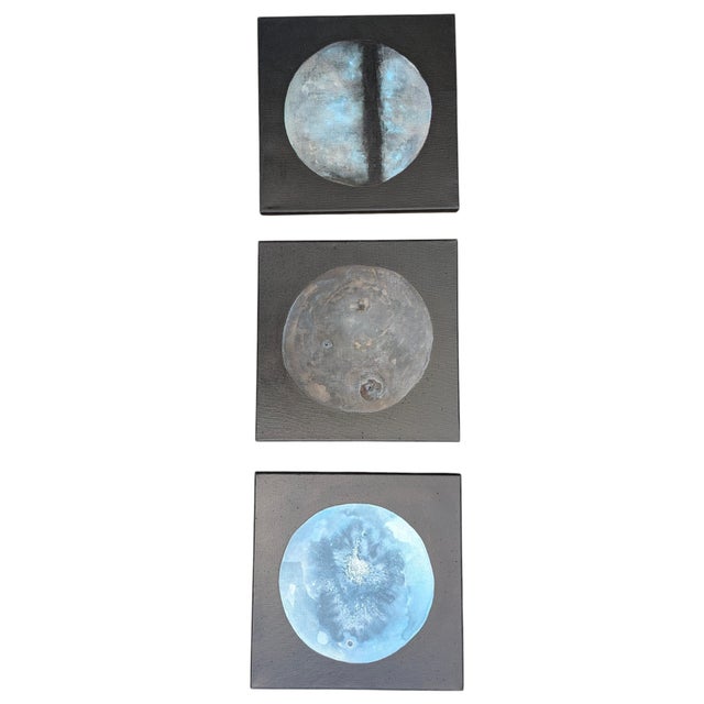 Black Contemporary Original Planet Moon Triptych Paintings- Set of 3 For Sale - Image 8 of 12